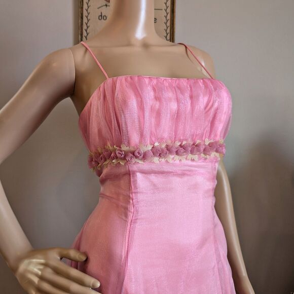 Vintage 90s Blondie Nites Pink Prom Gown Princess Maxi Dress Empire Regency 9 - Picture 10 of 15